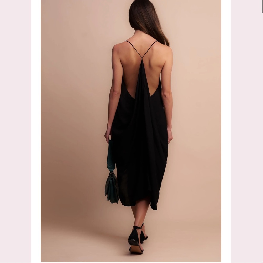 Black Slip Midi Dress with Spaghetti Straps - Picture 3 of 16